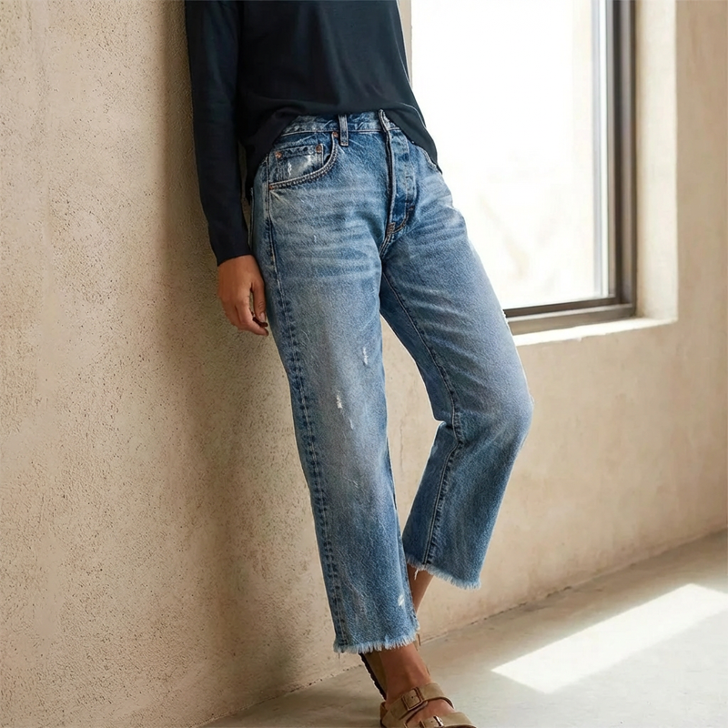 Retro Short Straight Jeans for Women