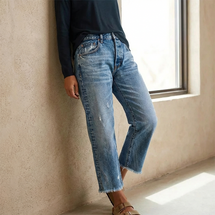 Retro Short Straight Jeans for Women
