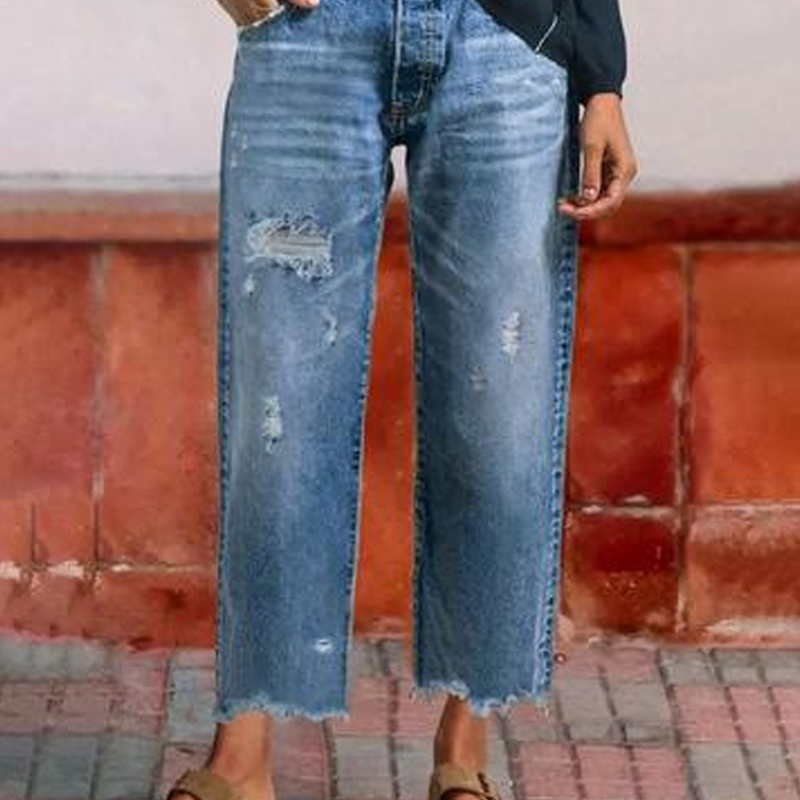 Retro Short Straight Jeans for Women