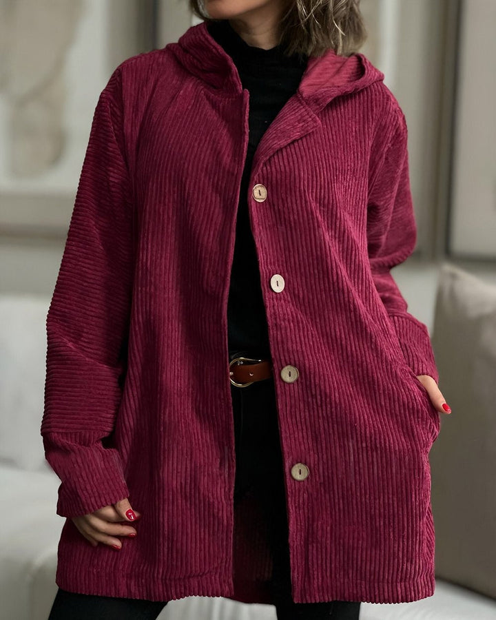 Women's hooded jacket with pockets and buttons
