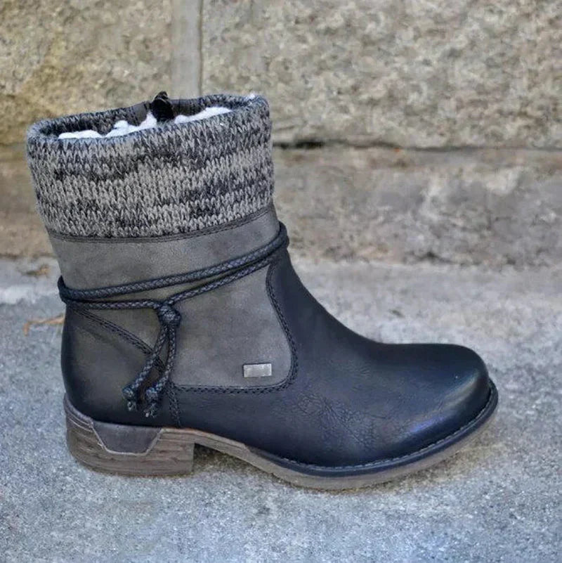 Women's knitted cuff ankle boots with lacing
