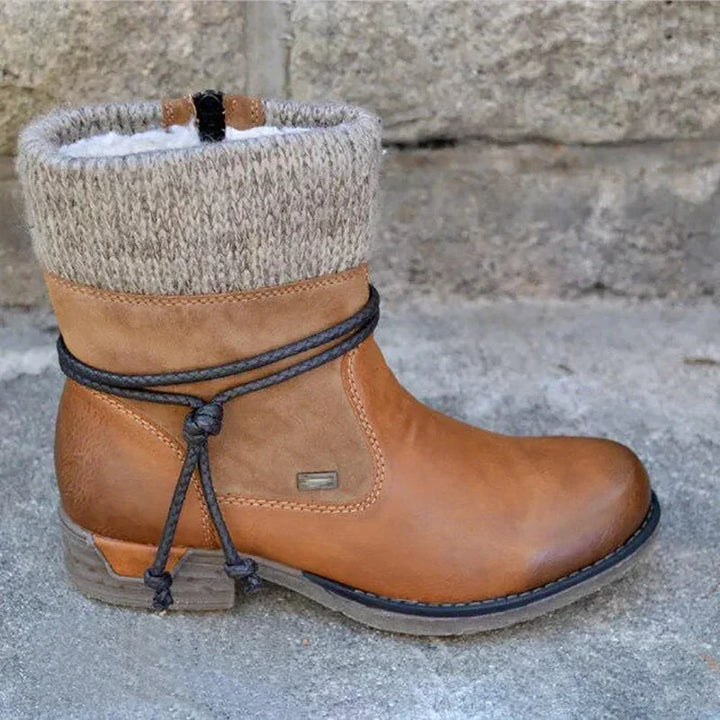 Women's knitted cuff ankle boots with lacing