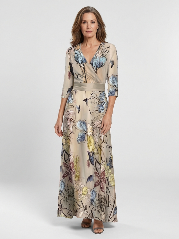 Margaret | Maxi dress with three-quarter sleeves and floral pattern