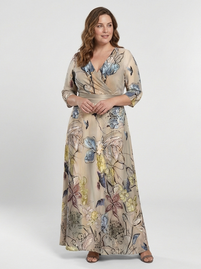 Margaret | Maxi dress with three-quarter sleeves and floral pattern