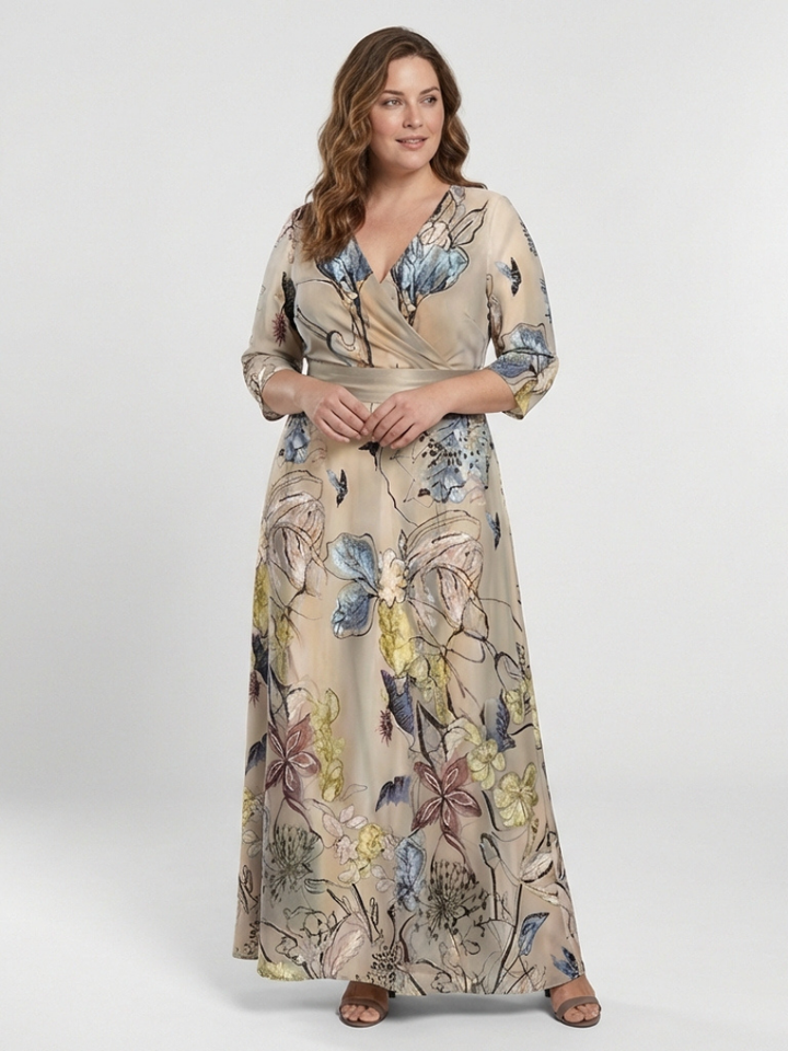 Margaret | Maxi dress with three-quarter sleeves and floral pattern