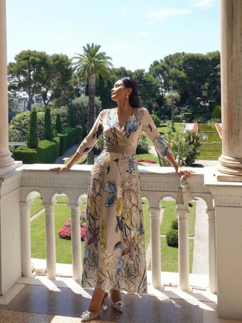 Margaret | Maxi dress with three-quarter sleeves and floral pattern
