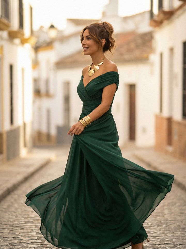 Leo | Women's Off-Shoulder V-Neck Maxi Dress