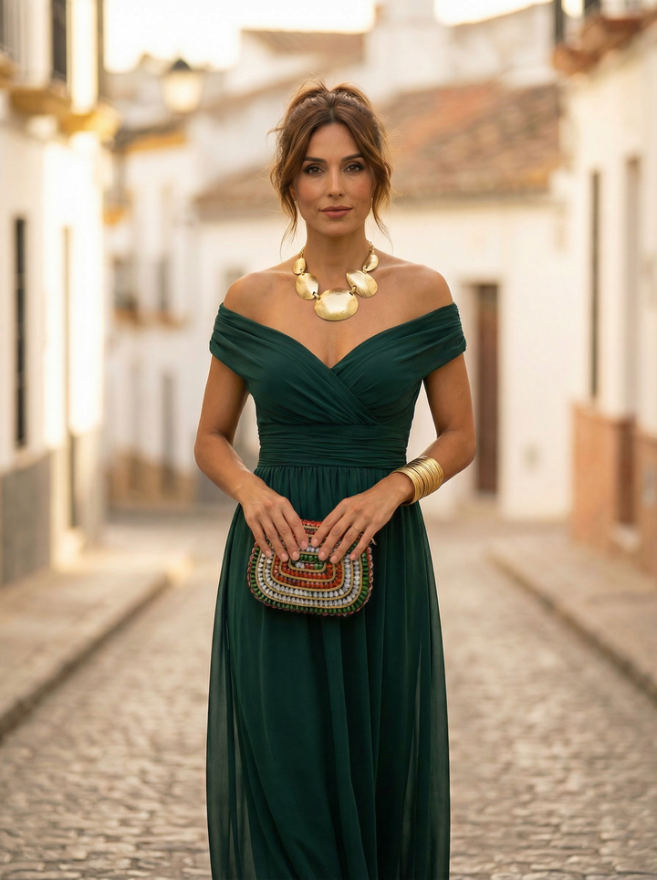 Leo | Women's Off-Shoulder V-Neck Maxi Dress