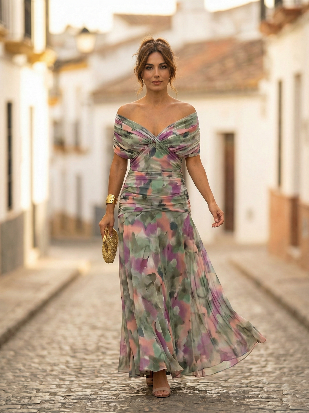 Leo | Women's Off-Shoulder V-Neck Maxi Dress