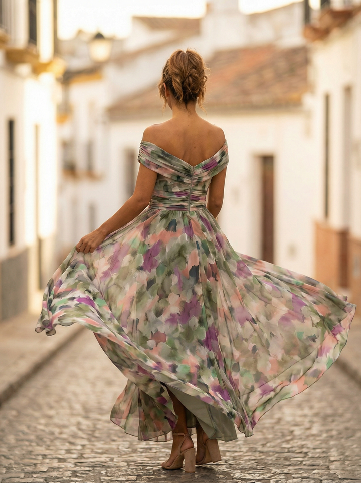 Leo | Women's Off-Shoulder V-Neck Maxi Dress