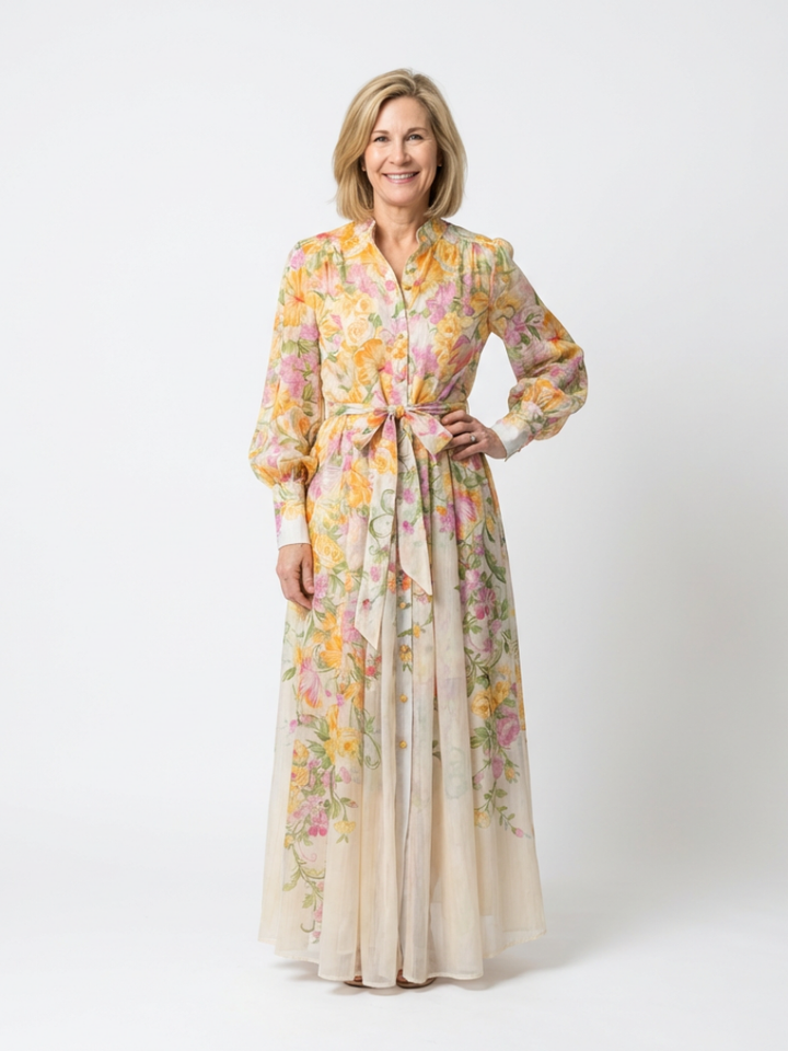Cressida | Floral, sheer maxi dress with long sleeves