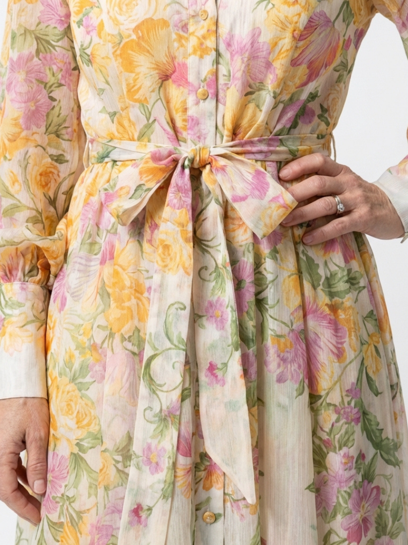 Cressida | Floral, sheer maxi dress with long sleeves