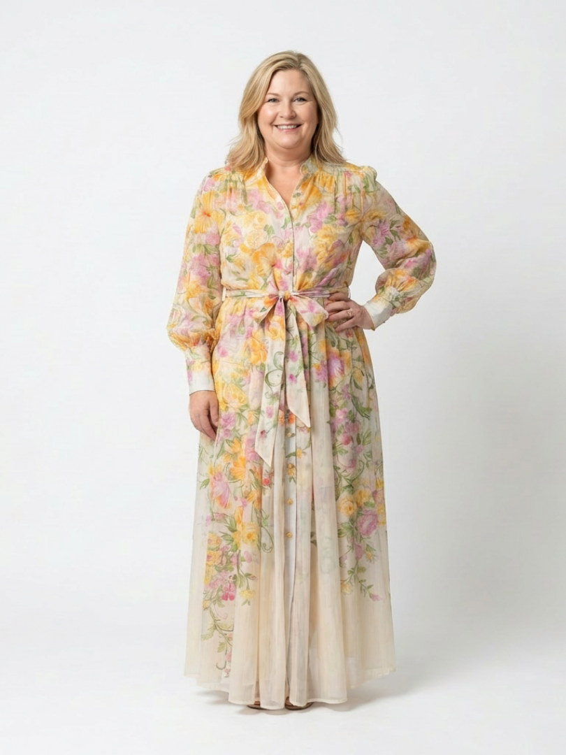 Cressida | Floral, sheer maxi dress with long sleeves