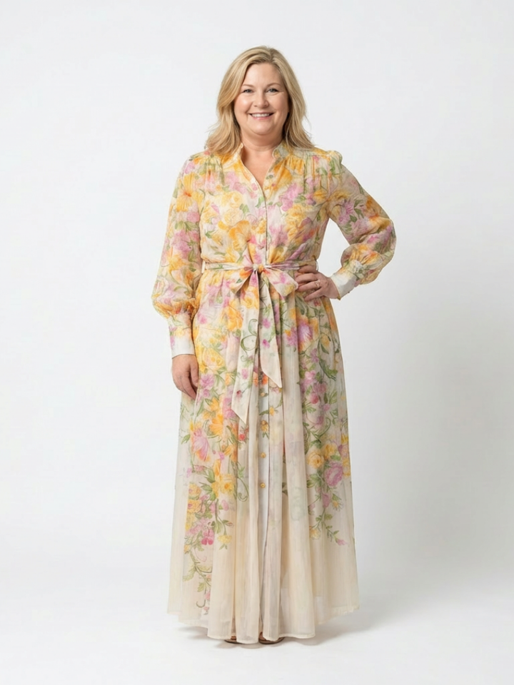 Cressida | Floral, sheer maxi dress with long sleeves