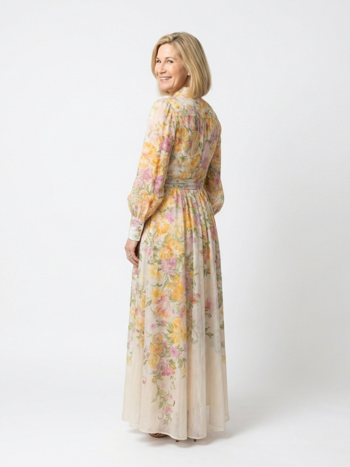 Cressida | Floral, sheer maxi dress with long sleeves
