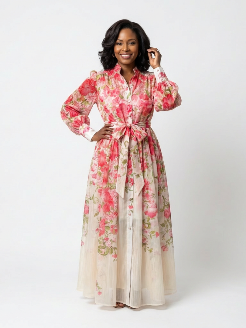 Cressida | Floral, sheer maxi dress with long sleeves