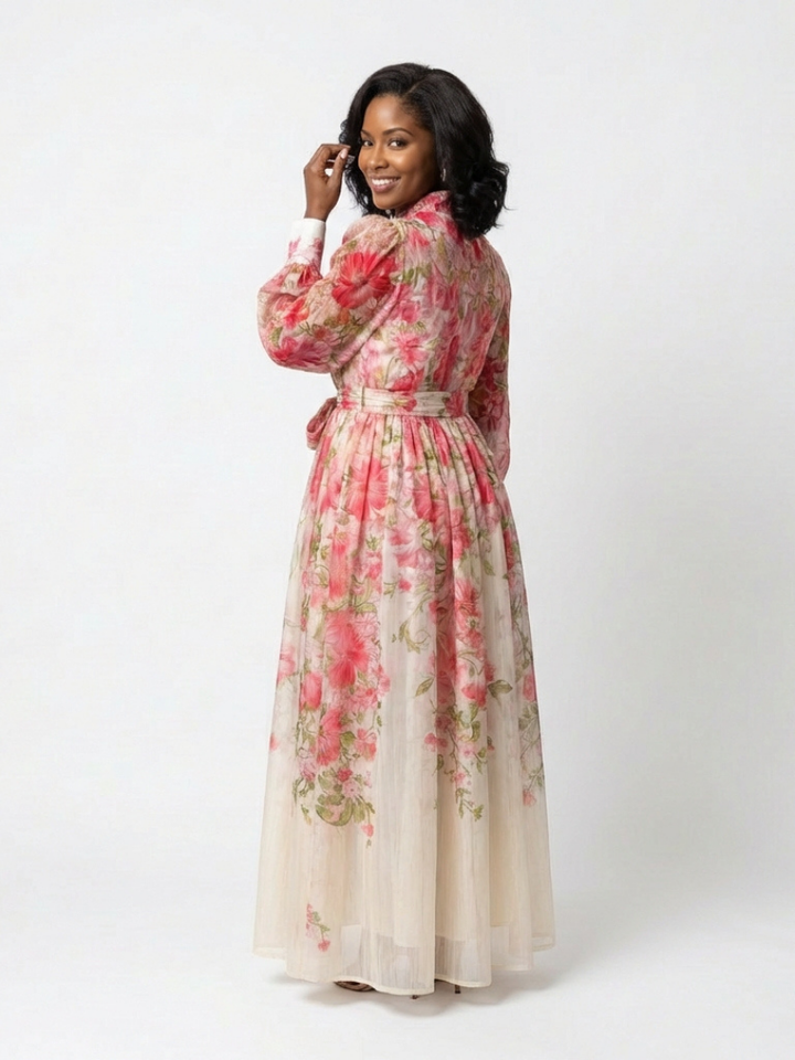 Cressida | Floral, sheer maxi dress with long sleeves