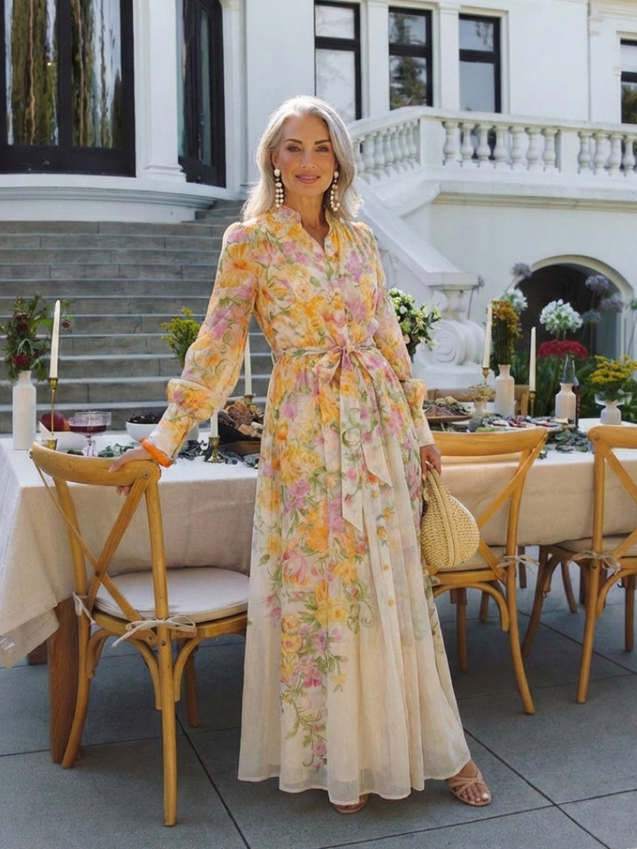 Cressida | Floral, sheer maxi dress with long sleeves