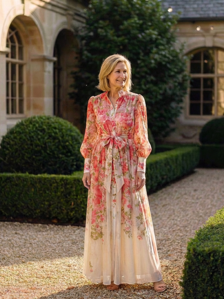 Cressida | Floral, sheer maxi dress with long sleeves