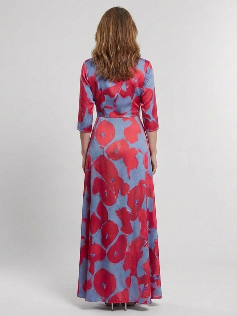 Danielle | Three-Quarter Sleeve V-Neck Floral Maxi Dress