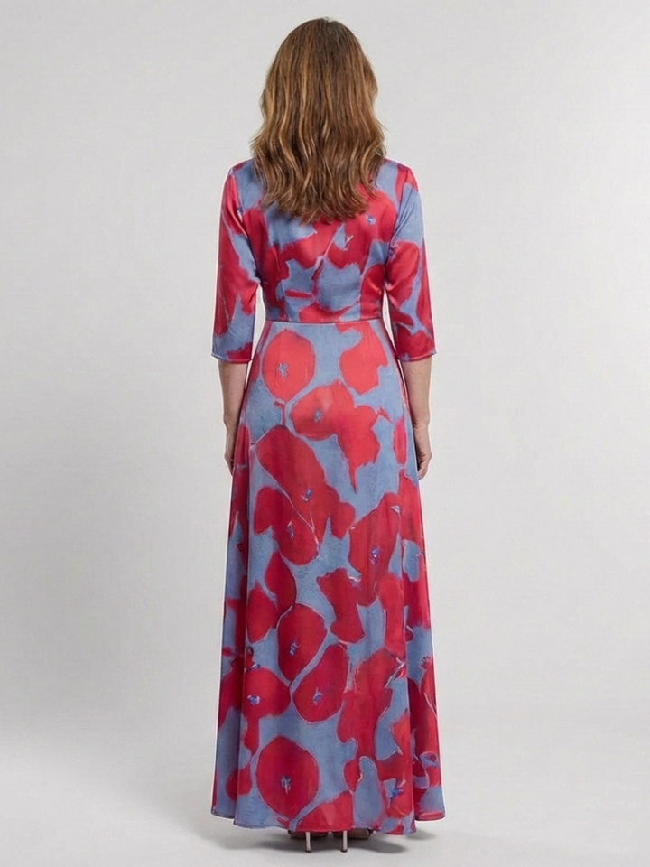 Danielle | Three-Quarter Sleeve V-Neck Floral Maxi Dress