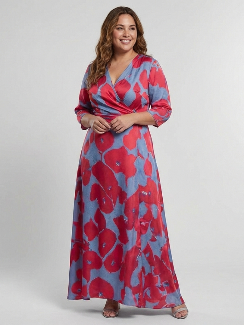 Danielle | Three-Quarter Sleeve V-Neck Floral Maxi Dress