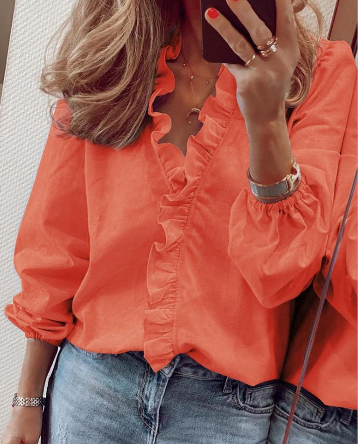 Lena™ – Ruffled V-Neck Shirt