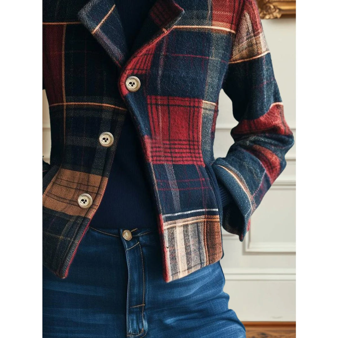Mia | Women’s Cropped Plaid Jacket with Pockets and Buttons