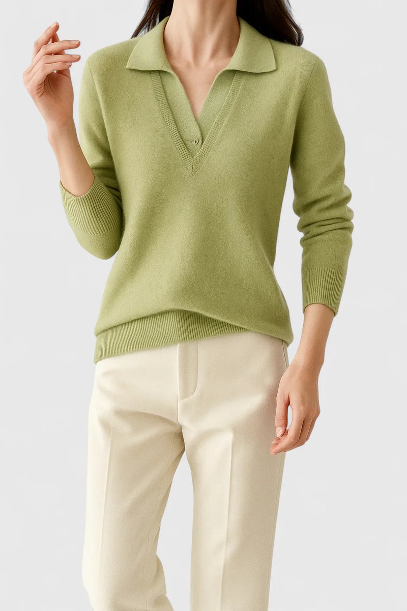 Camila | Women’s V-Neck Polo Collar Sweater with Buttoned Sleeves