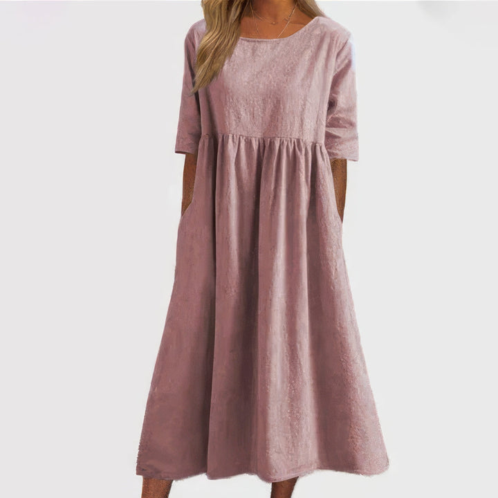 Maikee™ - Cotton Round Neck Dress with Pockets