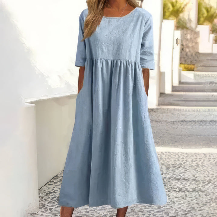 Maikee™ - Cotton Round Neck Dress with Pockets