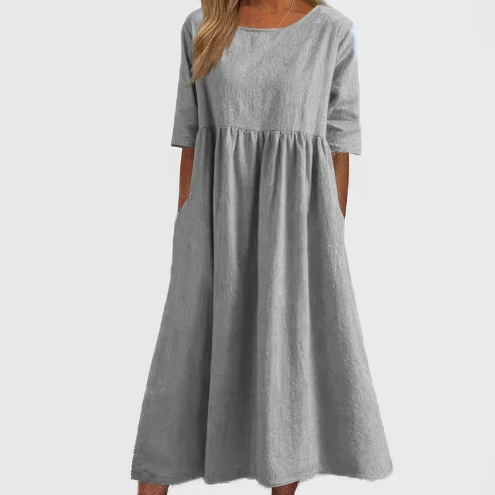 Maikee™ - Cotton Round Neck Dress with Pockets