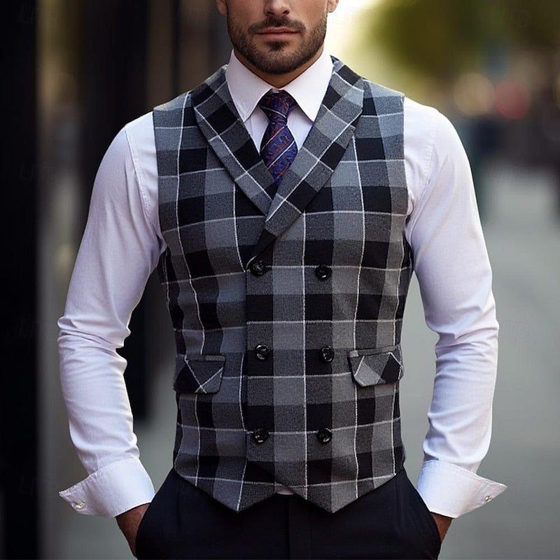 James | Men's checked vest with buttons and pockets