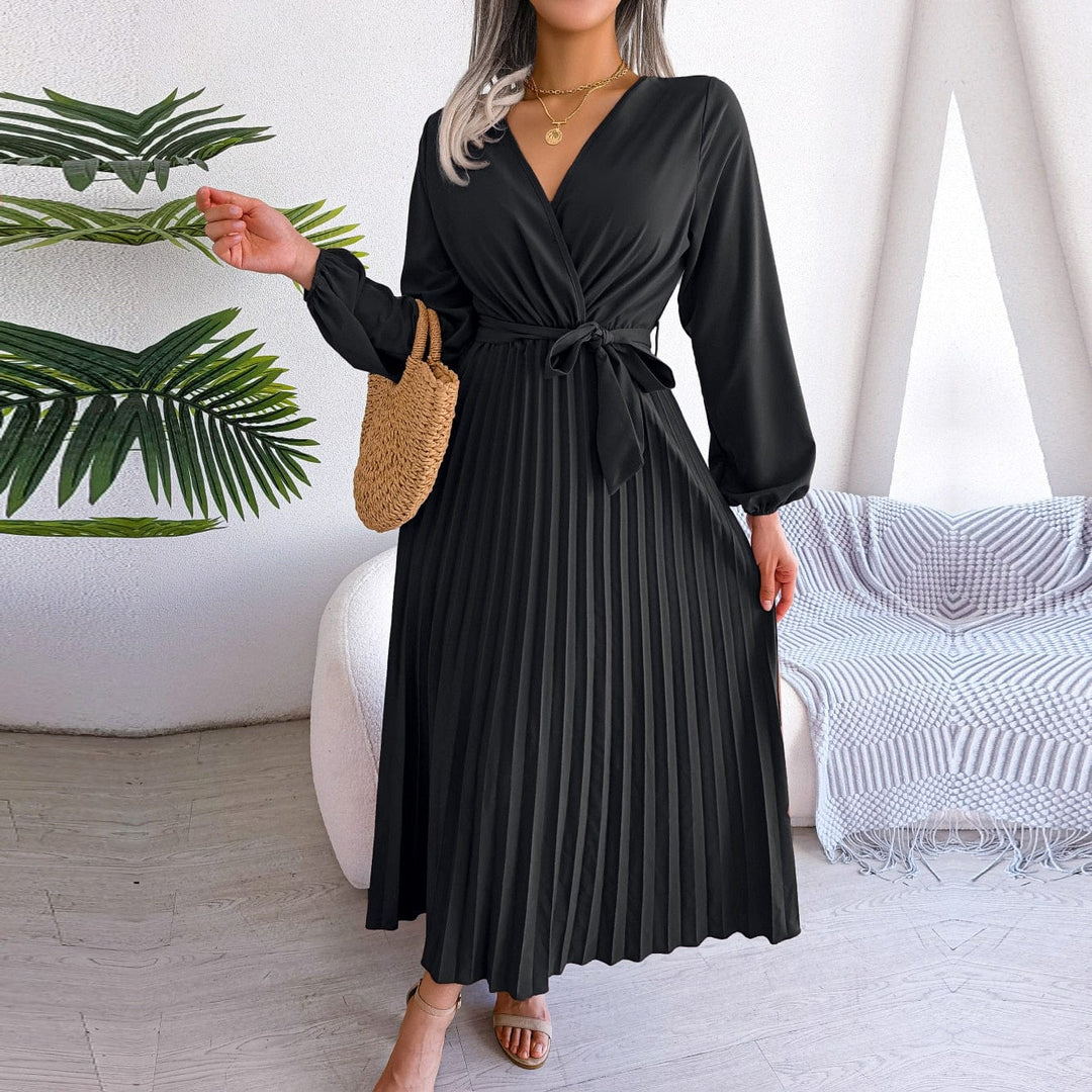 Amy™ Black Elegant V-Neck Maxi Dress Festive Boho Style